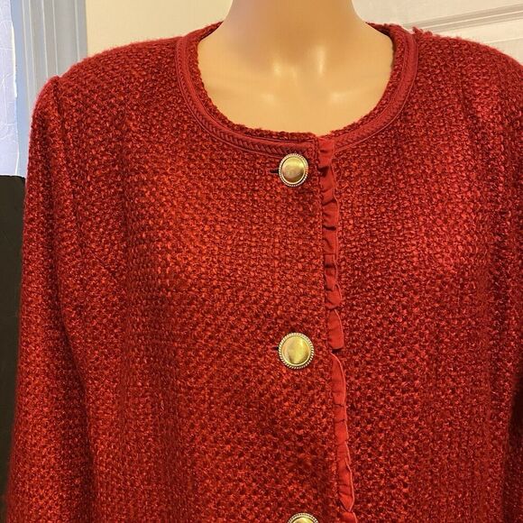 Joan Rivers Women Jacket 20W Red Tweed Gold Buttons Mature Career Church Holiday - Picture 6 of 10
